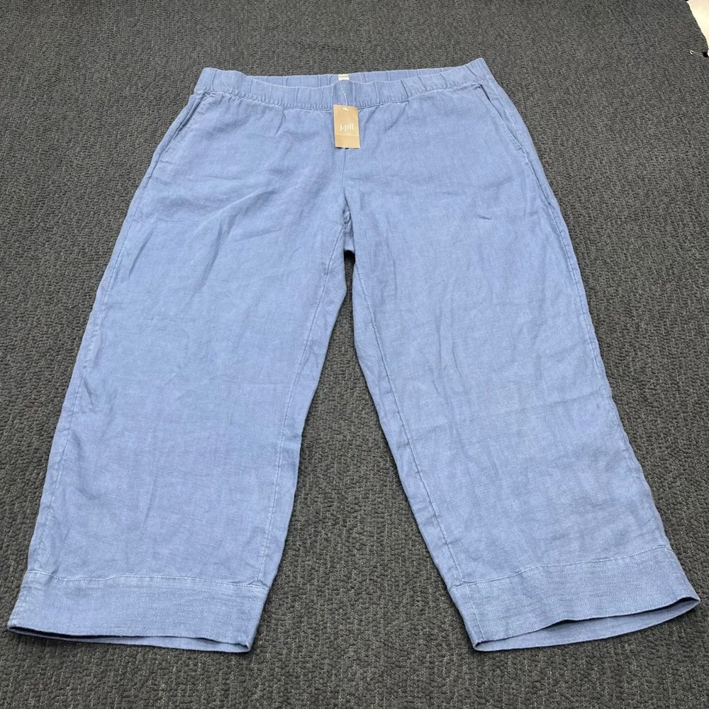J. Jill Pure Jill Linen 2 Piece Set Top & Pants Wide Leg Indigo Blue M/L NWT